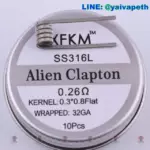 ลวดเอเลี่ยนแคปตั้น - XFKM NI80 Alien Clapton 0.26 Ohm เหมาะสำหรับ ยิงสด RDA XFKM NI80 KERNEL : 0.3*0.8 Flat WRAPPED : 32GA